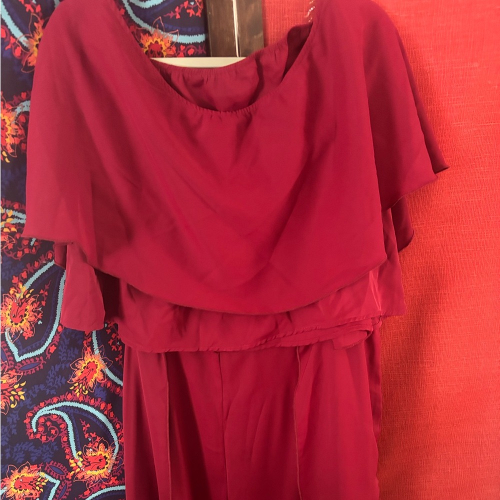 Burgundy sheek pantsuit. Worn once for 2 hours. Bought in St Augustine Beach